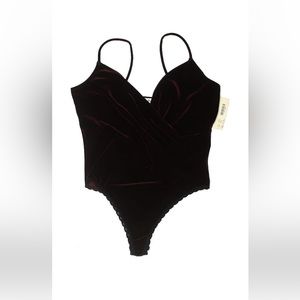 NWT Christian Dior Boudreaux  velour type black lace trim bodysuit size medium